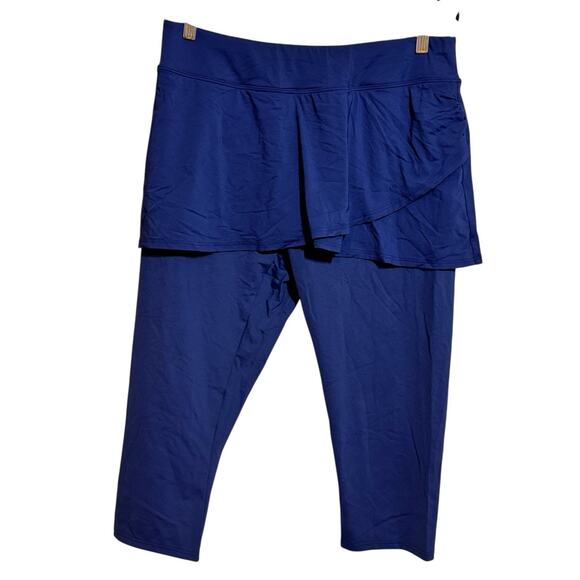 Lands End Womens Sz Large High Waist Swim Skirt Leggings Light Stretch Navy Blue - Picture 1 of 5
